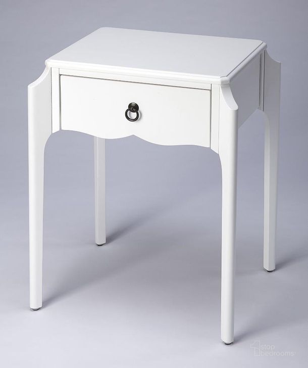 The appearance of Butler Wilshire Glossy White Nightstand designed by Butler Specialty Company in the transitional interior design. This white piece of furniture  was selected by 1StopBedrooms from Loft Collection to add a touch of cosiness and style into your home. Sku: 5321304. Product Type: Nightstand. Material: Rubberwood. Image1
