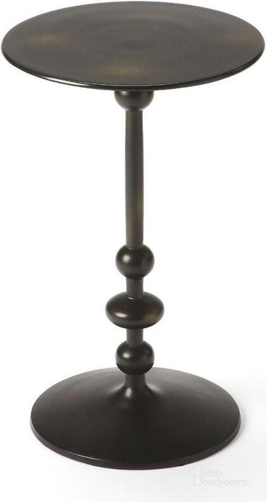 The appearance of Butler Zora Black Iron Pedestal End Table designed by Butler Specialty Company in the transitional interior design. This black piece of furniture  was selected by 1StopBedrooms from Metalworks Collection to add a touch of cosiness and style into your home. Sku: 9340025. Material: Aluminum. Product Type: End Table. Image1