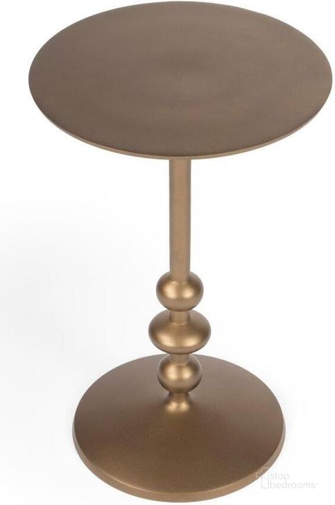 The appearance of Butler Zora Bronze Iron Pedestal End Table designed by Butler Specialty Company in the transitional interior design. This bronze piece of furniture  was selected by 1StopBedrooms from Metalworks Collection to add a touch of cosiness and style into your home. Sku: 9340392. Material: Aluminum. Product Type: End Table. Image1
