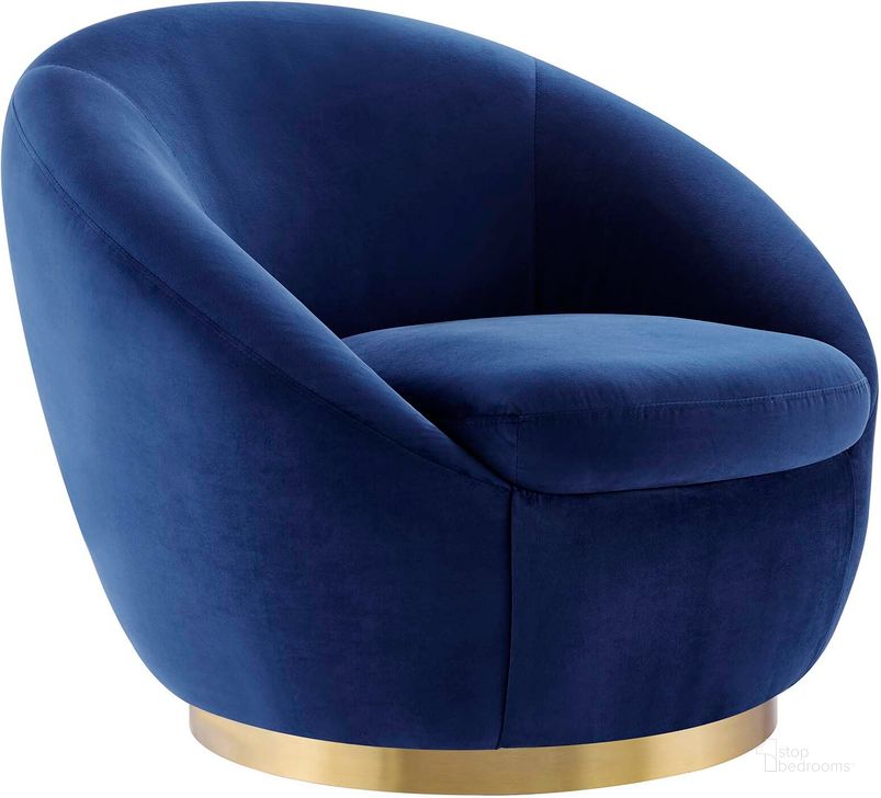 The appearance of Buttercup Performance Velvet Performance Velvet Swivel Chair In Gold Navy designed by Modway in the modern / contemporary interior design. This gold navy piece of furniture  was selected by 1StopBedrooms from Buttercup Collection to add a touch of cosiness and style into your home. Sku: EEI-5005-GLD-NAV. Material: Metal. Product Type: Accent Chair. Image1