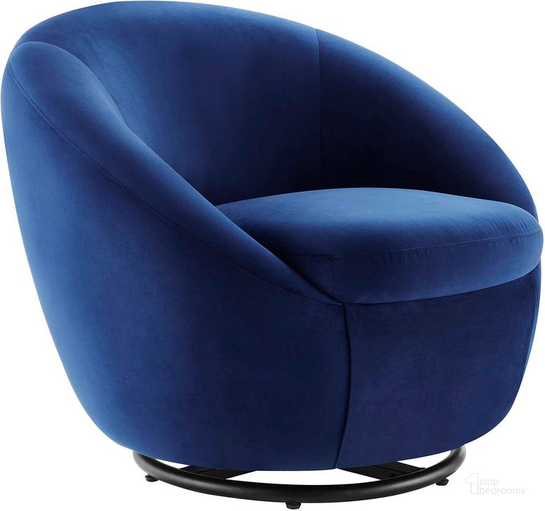 The appearance of Buttercup Performance Velvet Performance Velvet Swivel Chair In Navy designed by Modway in the modern / contemporary interior design. This navy piece of furniture  was selected by 1StopBedrooms from Buttercup Collection to add a touch of cosiness and style into your home. Sku: EEI-5007-BLK-NAV. Material: Wood. Product Type: Accent Chair. Image1