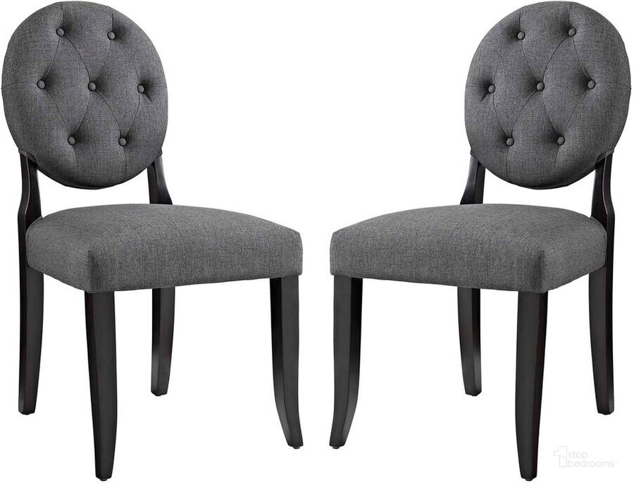 The appearance of Button Dining Side Chair Upholstered Fabric Set of 2 In Gray designed by Modway in the modern / contemporary interior design. This gray piece of furniture  was selected by 1StopBedrooms from Button Collection to add a touch of cosiness and style into your home. Sku: EEI-3329-GRY. Product Type: Side Chair. Material: Rubberwood. Image1