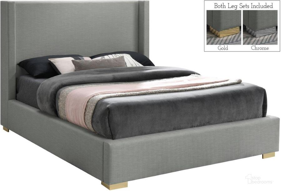The appearance of Byemoor Grey Linen Fabric King Bed designed by Furnique in the modern / contemporary interior design. This grey linen fabric piece of furniture  was selected by 1StopBedrooms from Byemoor Collection to add a touch of cosiness and style into your home. Sku: RoyceGrey-K-1;RoyceGrey-K-2;RoyceGrey-K-3. Material: Metal. Product Type: Bed. Bed Size: King. Image1