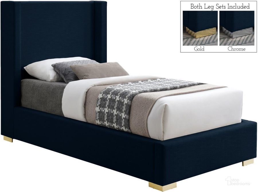 The appearance of Byemoor Navy Linen Fabric Twin Bed designed by Furnique in the modern / contemporary interior design. This navy linen fabric piece of furniture  was selected by 1StopBedrooms from Byemoor Collection to add a touch of cosiness and style into your home. Sku: RoyceNavy-T-1;RoyceNavy-T-2;RoyceNavy-T-3. Material: Metal. Product Type: Bed. Bed Size: Twin. Image1