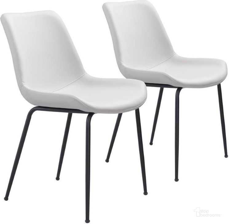 The appearance of Byron Dining Chair Set of 2 White designed by Zuo Modern in the modern / contemporary interior design. This white and black piece of furniture  was selected by 1StopBedrooms from Byron Collection to add a touch of cosiness and style into your home. Sku: 101779. Product Type: Dining Chair. Material: Polyurethane. Image1