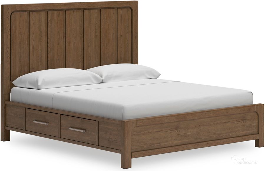 The appearance of Cabalynn California King Panel Bed with Storage In Light Brown designed by Signature Design by Ashley in the transitional interior design. This light brown piece of furniture  was selected by 1StopBedrooms from Cabalynn Collection to add a touch of cosiness and style into your home. Sku: B974-50;B974-56;B974-58;B974-94S. Bed Type: Storage Bed. Material: Wood. Product Type: Storage Bed. Bed Size: California King. Image1