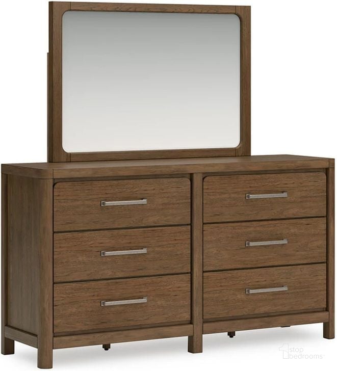 The appearance of Cabalynn Dresser and Mirror In Light Brown designed by Signature Design by Ashley in the transitional interior design. This light brown piece of furniture  was selected by 1StopBedrooms from Cabalynn Collection to add a touch of cosiness and style into your home. Sku: B974-31;B974-36. Material: Wood. Product Type: Dresser and Mirror. Image1