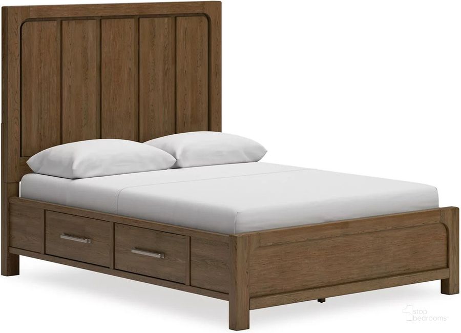 The appearance of Cabalynn Queen Panel Bed with Storage In Light Brown designed by Signature Design by Ashley in the transitional interior design. This light brown piece of furniture  was selected by 1StopBedrooms from Cabalynn Collection to add a touch of cosiness and style into your home. Sku: B974-50;B974-54;B974-57;B974-97S. Bed Type: Storage Bed. Material: Wood. Product Type: Storage Bed. Bed Size: Queen. Image1