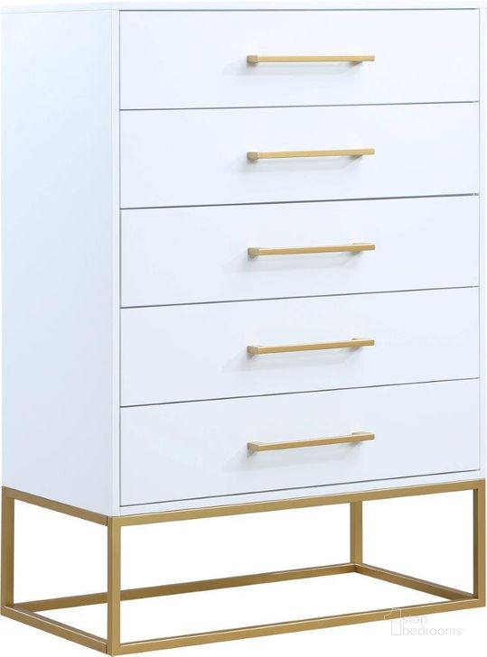 The appearance of Cabe White and Gold Chest designed by Furnique in the modern / contemporary interior design. This white and gold piece of furniture  was selected by 1StopBedrooms from Cabe Collection to add a touch of cosiness and style into your home. Sku: 848White-CH. Material: Wood. Product Type: Chest. Image1