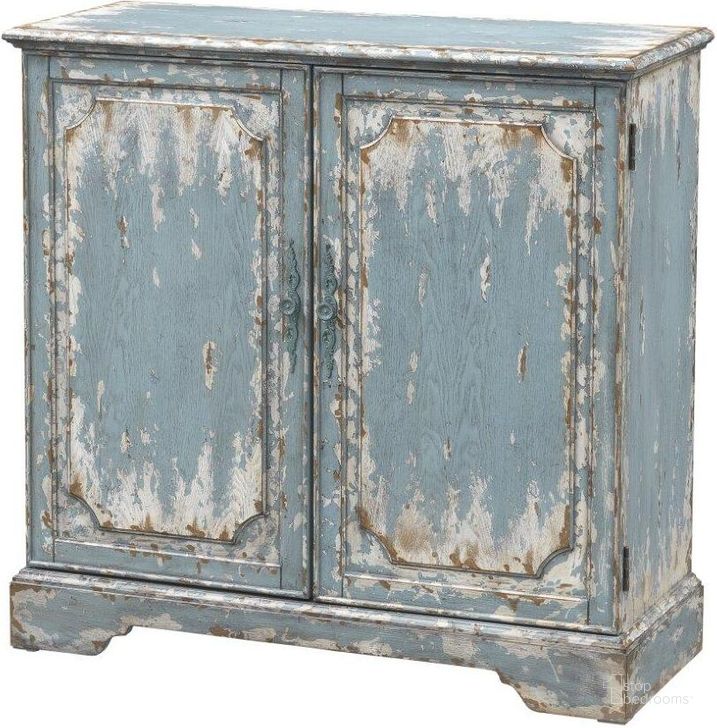 The appearance of Cabot Aged Blue and Cream 2 Door Cabinet designed by Coast to Coast in the rustic / southwestern interior design. This blue piece of furniture  was selected by 1StopBedrooms from Cabot Collection to add a touch of cosiness and style into your home. Sku: 40295. Material: MDF. Product Type: Accent Chest. Image1