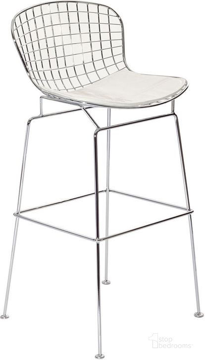 The appearance of Cad Bar Stool In White designed by Modway in the modern / contemporary interior design. This white piece of furniture  was selected by 1StopBedrooms from Cad Collection to add a touch of cosiness and style into your home. Sku: EEI-162-WHI. Product Type: Barstool. Material: Chrome. Image1