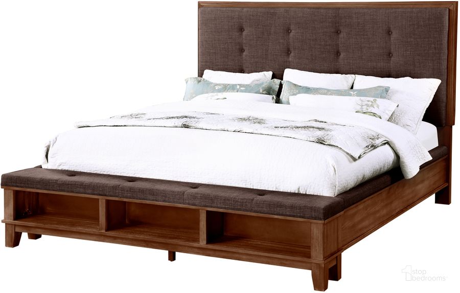 The appearance of Cagney Chestnut Cal King Upholstered Panel Bed designed by New Classic in the modern / contemporary interior design. This brown piece of furniture  was selected by 1StopBedrooms from Cagney Collection to add a touch of cosiness and style into your home. Sku: B594-110;B594-120;B594-230. Bed Type: Panel Bed. Material: Wood. Product Type: Panel Bed. Bed Size: California King. Image1