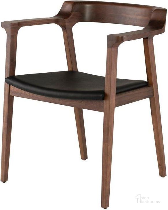 The appearance of Caitlan Tan Walnut Leather Dining Chair designed by Nuevo in the modern / contemporary interior design. This black piece of furniture  was selected by 1StopBedrooms from Caitlan Collection to add a touch of cosiness and style into your home. Sku: HGEM225. Material: Wood. Product Type: Dining Chair. Image1