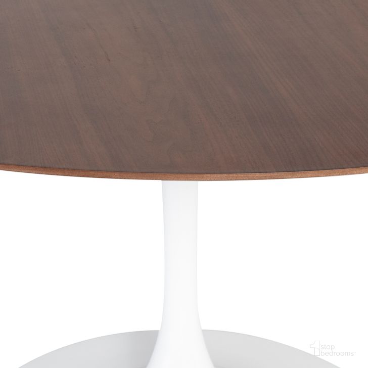 The appearance of Cal Walnut Wood Dining Table HGEM862 designed by Nuevo in the modern / contemporary interior design. This walnut piece of furniture  was selected by 1StopBedrooms from Cal Collection to add a touch of cosiness and style into your home. Sku: HGEM862. Table Base Style: Pedestal. Table Top Shape: Round. Material: Wood. Product Type: Dining Table. Size: 59". Image1