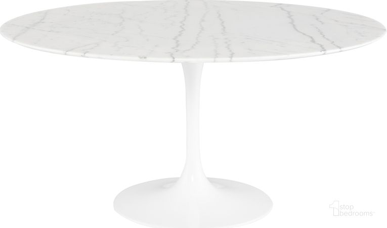 The appearance of Cal White Stone Dining Table HGEM857 designed by Nuevo in the modern / contemporary interior design. This white piece of furniture  was selected by 1StopBedrooms from Cal Collection to add a touch of cosiness and style into your home. Sku: HGEM857. Table Base Style: Pedestal. Table Top Shape: Round. Product Type: Dining Table. Material: Stone. Size: 59". Image1