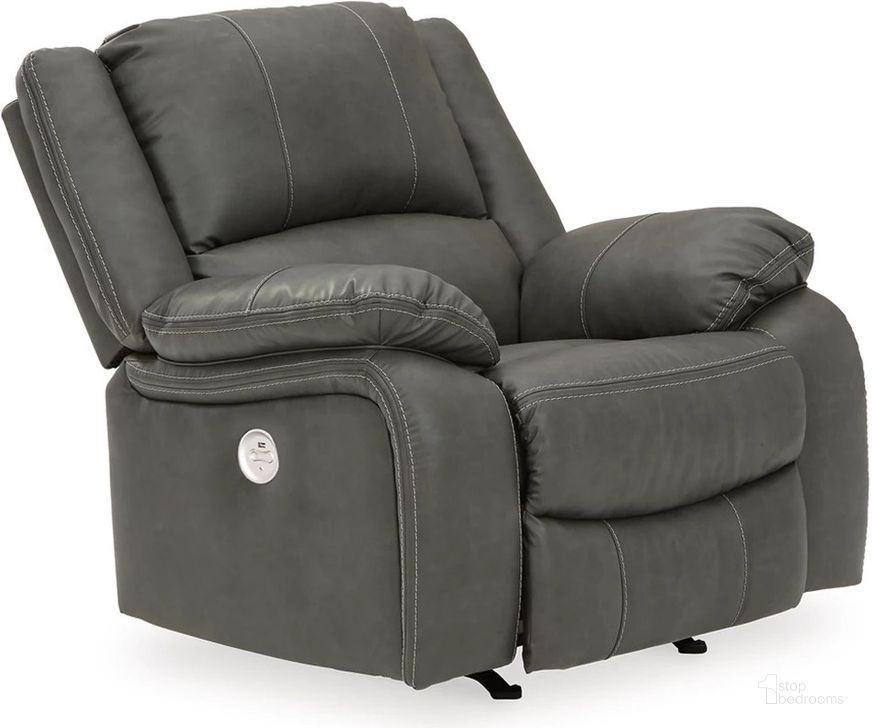 The appearance of Calderwell Power Recliner In Gray designed by Signature Design by Ashley in the transitional interior design. This gray piece of furniture  was selected by 1StopBedrooms from Calderwell Collection to add a touch of cosiness and style into your home. Sku: 7710398. Material: Fabric. Product Type: Rocker Recliner. Image1