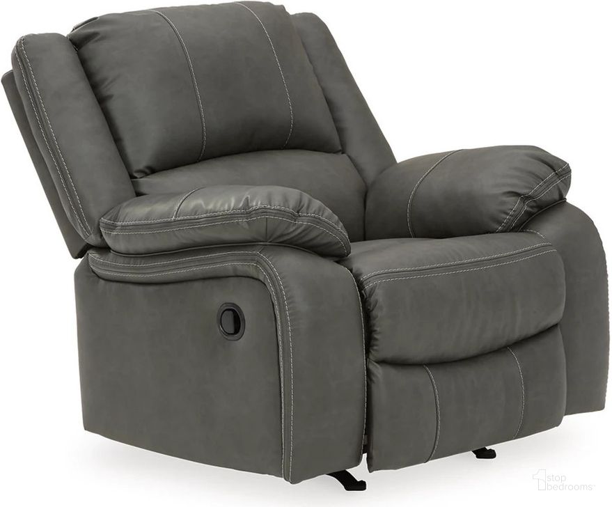 The appearance of Calderwell Rocker Recliner In Gray designed by Signature Design by Ashley in the modern / contemporary interior design. This gray piece of furniture  was selected by 1StopBedrooms from Calderwell Collection to add a touch of cosiness and style into your home. Sku: 7710325. Material: Fabric. Product Type: Rocker Recliner. Image1