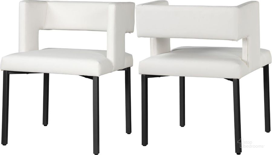 The appearance of Caleb White Faux Leather Dining Chair 968White-C Set of 2 designed by Meridian in the modern / contemporary interior design. This white piece of furniture  was selected by 1StopBedrooms from Caleb Collection to add a touch of cosiness and style into your home. Sku: 968White-C. Material: Faux Leather. Product Type: Dining Chair. Image1