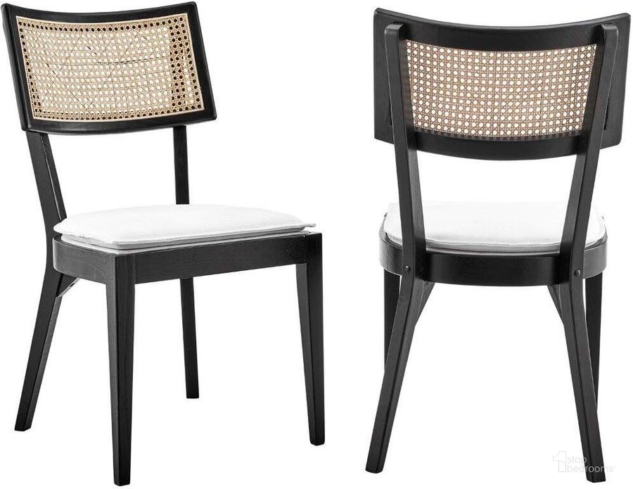 The appearance of Caledonia Wood Dining Chair Set of 2 In Black White designed by Modway in the modern / contemporary interior design. This black white piece of furniture  was selected by 1StopBedrooms from Caledonia Collection to add a touch of cosiness and style into your home. Sku: EEI-6080-BLK-WHI. Product Type: Dining Chair. Material: Wood Veneer. Image1