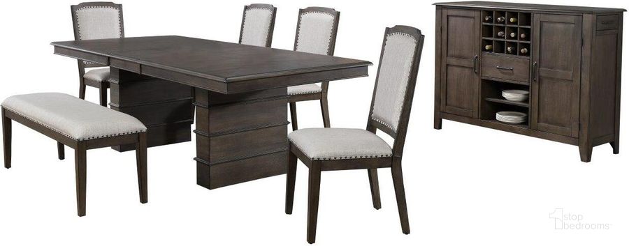 The appearance of Cali Server 7 Piece Extendable Dining Set designed by Sunset Trading in the modern / contemporary interior design. This brown and gray piece of furniture  was selected by 1StopBedrooms from Cali Collection to add a touch of cosiness and style into your home. Sku: DLU-CA113-T;DLU-CA113-B;DLU-CA-C113-RTA;DLU-CA-C113-RTA;DLU-CA113-BEN;DLU-CA113-SER. Material: Wood. Product Type: Dining Chair. Image1