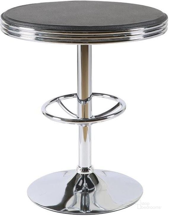The appearance of California 25 Inch Metal Swivel Bar Table In Black And Chrome designed by Best Master Furniture in the transitional interior design. This black and chrome piece of furniture  was selected by 1StopBedrooms from California Collection to add a touch of cosiness and style into your home. Sku: WX2408B. Material: Metal. Product Type: Bar Table.