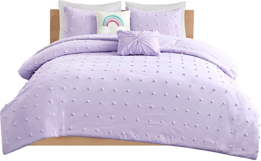 The appearance of Callie Cotton Jacquard Pom Pom 5Pcs Queen Comforter Set In Lavender designed by Olliix in the modern / contemporary interior design. This lavender piece of furniture  was selected by 1StopBedrooms from Callie Collection to add a touch of cosiness and style into your home. Sku: UHK10-0127. Material: Polyester. Bed Size: Queen. Product Type: Comforter Set. Image1
