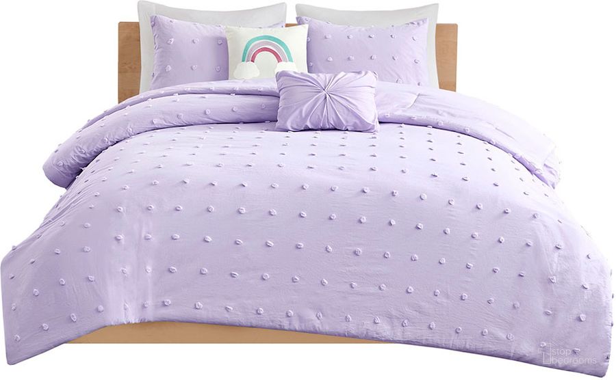 The appearance of Callie Cotton Jacquard Pom Pom Twin Comforter Set In Lavender designed by Olliix in the modern / contemporary interior design. This lavender piece of furniture  was selected by 1StopBedrooms from Callie Collection to add a touch of cosiness and style into your home. Sku: UHK10-0126. Material: Polyester. Bed Size: Twin. Product Type: Comforter Set. Image1