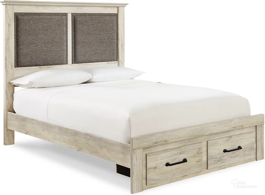 The appearance of Cambeck Queen Upholstered Panel Storage Bed In White Wash designed by Signature Design by Ashley in the transitional interior design. This white wash piece of furniture  was selected by 1StopBedrooms from Cambeck Collection to add a touch of cosiness and style into your home. Sku: B192-157;B192-54S;B192-96. Bed Type: Storage Bed. Material: Fabric. Product Type: Storage Bed. Bed Size: Queen. Image1
