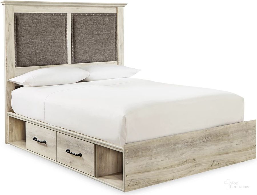 The appearance of Cambeck Queen Upholstered Panel Storage Bed In White Wash designed by Signature Design by Ashley in the transitional interior design. This white wash piece of furniture  was selected by 1StopBedrooms from Cambeck Collection to add a touch of cosiness and style into your home. Sku: B100-13;B192-157;B192-160;B192-54. Bed Type: Storage Bed. Material: Wood. Product Type: Storage Bed. Bed Size: Queen. Image1