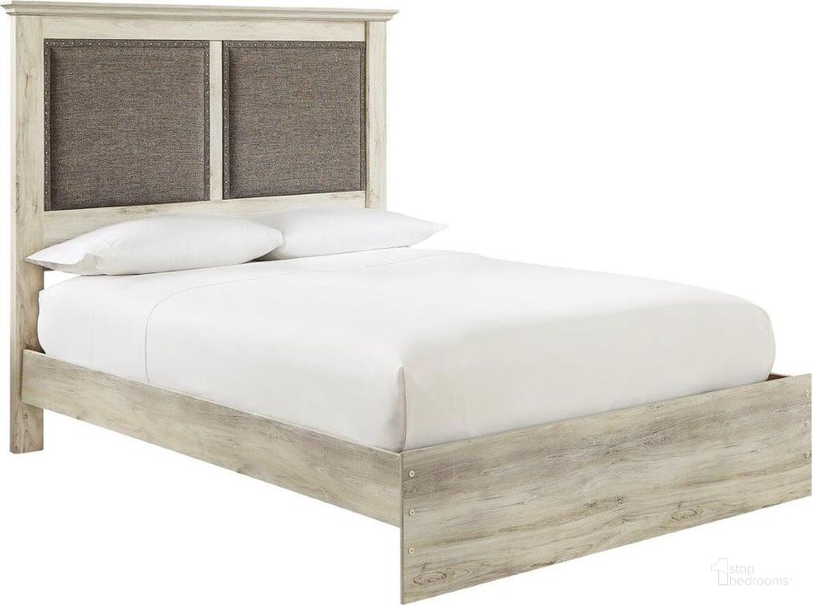The appearance of Cambeck Whitewash King Upholstered Panel Bed designed by Signature Design by Ashley in the transitional interior design. This white wash piece of furniture  was selected by 1StopBedrooms from Cambeck Collection to add a touch of cosiness and style into your home. Sku: B192-158;B192-56;B192-97. Bed Type: Panel Bed. Material: Fabric. Product Type: Panel Bed. Bed Size: King. Image1