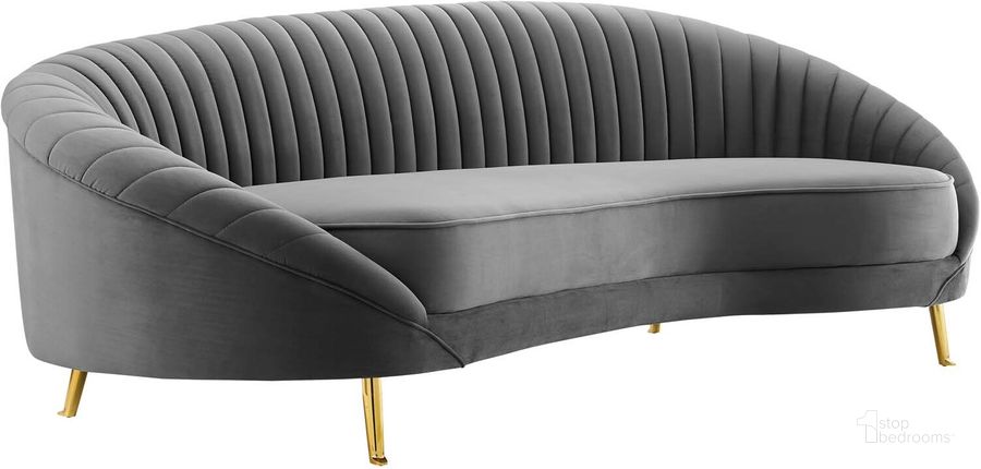The appearance of Camber Channel Tufted Performance Velvet Sofa EEI-4405-GRY designed by Modway in the modern / contemporary interior design. This gray piece of furniture  was selected by 1StopBedrooms from Camber Collection to add a touch of cosiness and style into your home. Sku: EEI-4405-GRY. Material: Polyester. Product Type: Sofa. Image1