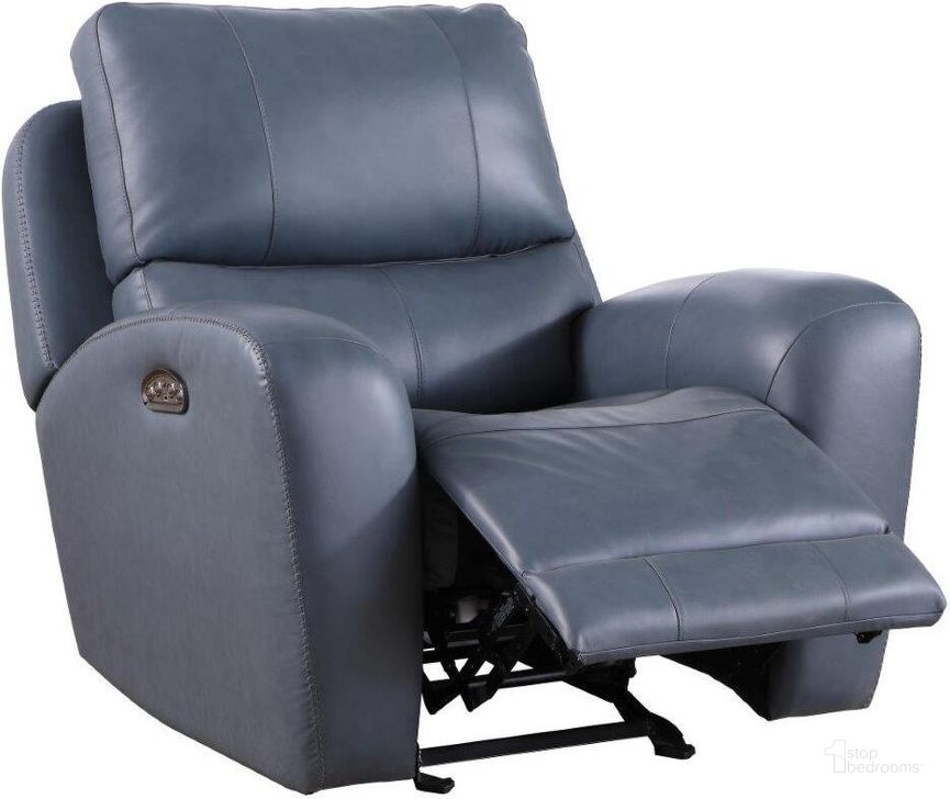 The appearance of Cambria Blue Leather Bel Air Dual Power Glider Recliner designed by Leather Italia USA in the modern / contemporary interior design. This blue piece of furniture  was selected by 1StopBedrooms from Cambria Collection to add a touch of cosiness and style into your home. Sku: 1444-EH295G-016027LV. Material: Fabric. Product Type: Recliner. Image1
