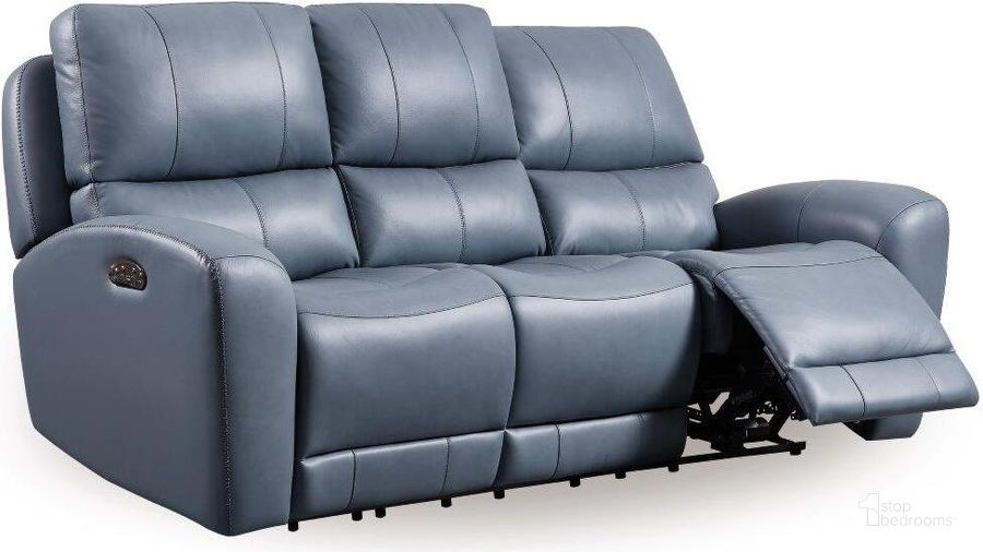 The appearance of Cambria Blue Leather Bel Air Dual Power Reclining Sofa designed by Leather Italia USA in the modern / contemporary interior design. This blue piece of furniture  was selected by 1StopBedrooms from Cambria Collection to add a touch of cosiness and style into your home. Sku: 1444-EH295-036027LV. Material: Fabric. Product Type: Sofa. Image1