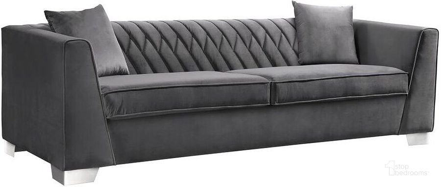 The appearance of Cambridge Dark Grey Velvet Sofa designed by Armen Living in the modern / contemporary interior design. This dark grey piece of furniture  was selected by 1StopBedrooms from Cambridge Collection to add a touch of cosiness and style into your home. Sku: LCCM3GR. Product Type: Sofa. Material: Pine. Image1