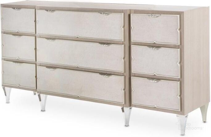 The appearance of Camden Court Dresser In Pearl designed by AICO in the modern / contemporary interior design. This pearl piece of furniture  was selected by 1StopBedrooms from Camden Court Collection to add a touch of cosiness and style into your home. Sku: 9005050-126. Material: Wood. Product Type: Dresser. Image1