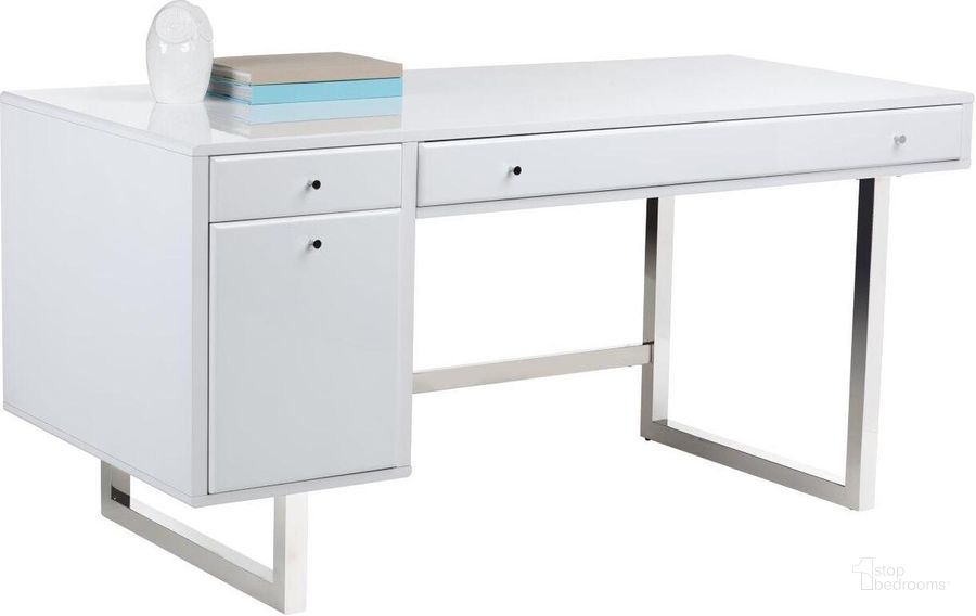 The appearance of Camden High Gloss White Desk designed by Sunpan in the modern / contemporary interior design. This white piece of furniture  was selected by 1StopBedrooms from Ikon Collection to add a touch of cosiness and style into your home. Sku: 100588. Material: Wood. Product Type: Desk. Image1