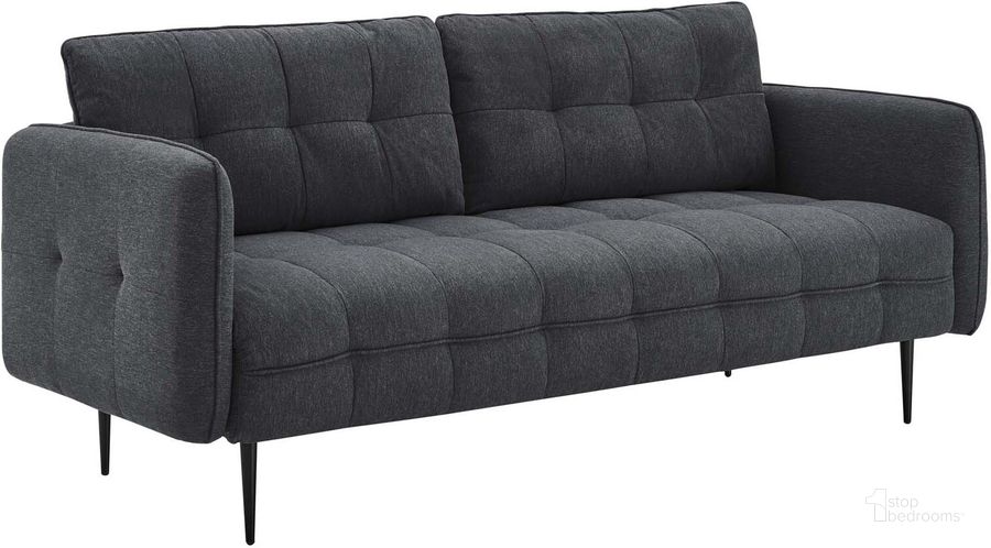 The appearance of Cameron Tufted Fabric Sofa EEI-4451-CHA designed by Modway in the modern / contemporary interior design. This charcoal piece of furniture  was selected by 1StopBedrooms from Cameron Collection to add a touch of cosiness and style into your home. Sku: EEI-4451-CHA. Material: Wood. Product Type: Sofa. Image1