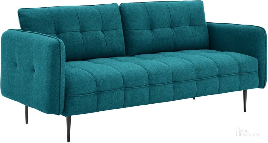 The appearance of Cameron Tufted Fabric Sofa EEI-4451-TEA designed by Modway in the modern / contemporary interior design. This teal piece of furniture  was selected by 1StopBedrooms from Cameron Collection to add a touch of cosiness and style into your home. Sku: EEI-4451-TEA. Material: Wood. Product Type: Sofa. Image1