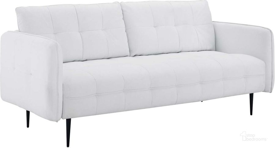 The appearance of Cameron Tufted Fabric Sofa EEI-4451-WHI designed by Modway in the modern / contemporary interior design. This white piece of furniture  was selected by 1StopBedrooms from Cameron Collection to add a touch of cosiness and style into your home. Sku: EEI-4451-WHI. Material: Wood. Product Type: Sofa. Image1
