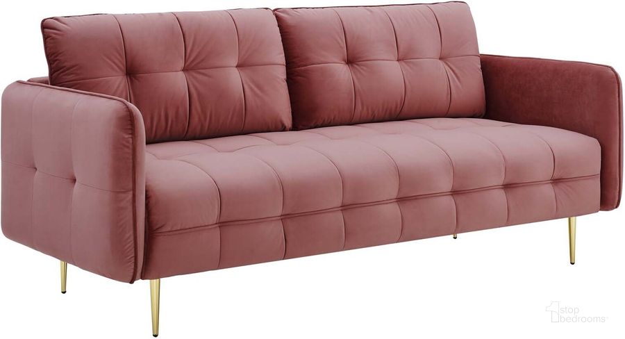 The appearance of Cameron Tufted Performance Velvet Sofa EEI-4450-DUS designed by Modway in the modern / contemporary interior design. This dusty rose piece of furniture  was selected by 1StopBedrooms from Cameron Collection to add a touch of cosiness and style into your home. Sku: EEI-4450-DUS. Material: Wood. Product Type: Sofa. Image1