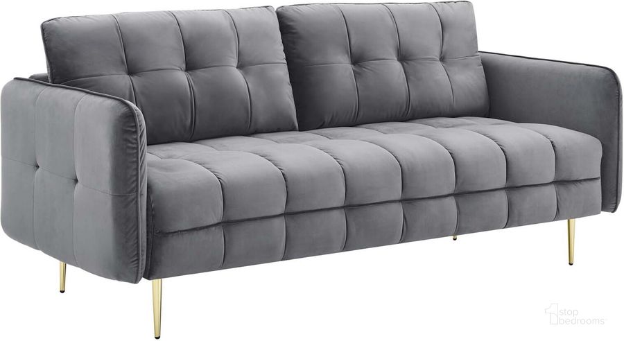 The appearance of Cameron Tufted Performance Velvet Sofa EEI-4450-GRY designed by Modway in the modern / contemporary interior design. This gray piece of furniture  was selected by 1StopBedrooms from Cameron Collection to add a touch of cosiness and style into your home. Sku: EEI-4450-GRY. Material: Wood. Product Type: Sofa. Image1