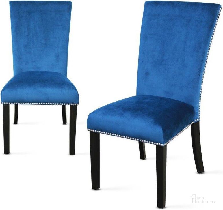 The appearance of Camila Blue Velvet Dining Chair - Set Of 2 designed by Steve Silver in the transitional interior design. This espresso piece of furniture  was selected by 1StopBedrooms from Camila Collection to add a touch of cosiness and style into your home. Sku: CM540SBN. Material: Wood. Product Type: Dining Chair. Image1
