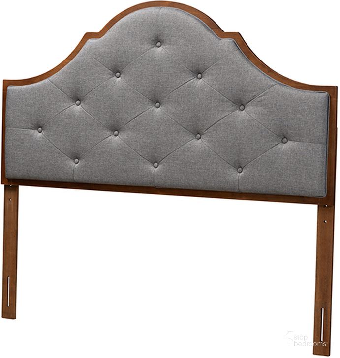 The appearance of Camila Grey Fabric and Walnut Brown Finished Wood King Headboard designed by Baxton Studio in the traditional interior design. This grey and walnut piece of furniture  was selected by 1StopBedrooms from Camila Collection to add a touch of cosiness and style into your home. Sku: MG9780-Dark Grey/Walnut-HB-King. Product Type: Headboard. Bed Size: King. Material: Rubberwood. Image1