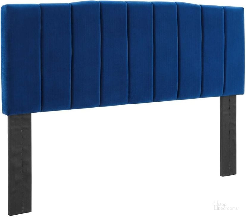 The appearance of Camilla Channel Tufted King/California King Performance Velvet Headboard In Navy designed by Modway in the modern / contemporary interior design. This navy piece of furniture  was selected by 1StopBedrooms from Camilla Collection to add a touch of cosiness and style into your home. Sku: MOD-6183-NAV. Product Type: Headboard. Material: Plywood. Image1