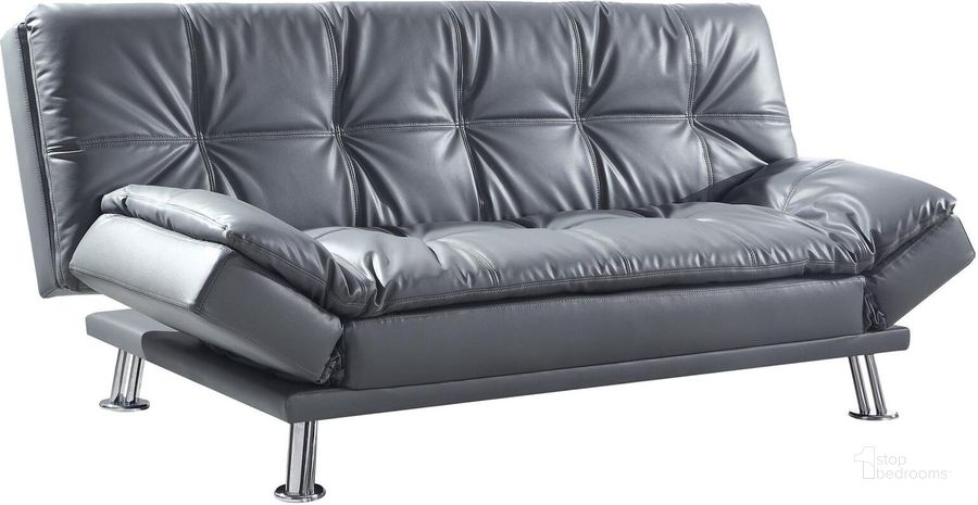 The appearance of Campbellton Gray Futon designed by Luxe Linea in the modern / contemporary interior design. This gray piece of furniture  was selected by 1StopBedrooms from Campbellton Collection to add a touch of cosiness and style into your home. Sku: 500096. Product Type: Sofa Bed. Material: Vinyl. Key Features: Tufted. Image1