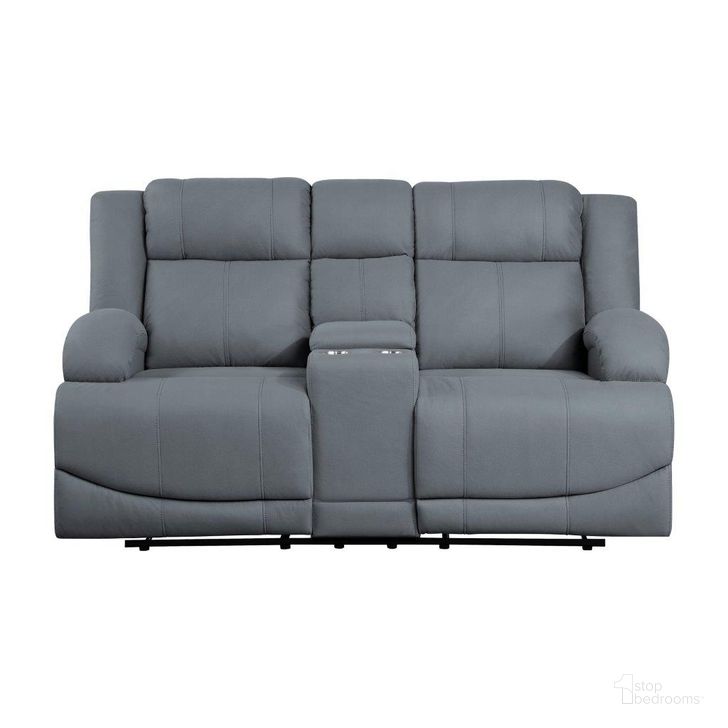 The appearance of Camryn Double Reclining Love Seat With Center Console In Blue designed by Homelegance in the traditional interior design. This blue piece of furniture  was selected by 1StopBedrooms from Camryn Collection to add a touch of cosiness and style into your home. Sku: 9207GPB-2. Product Type: Reclining Loveseat. Material: Velvet. Image1