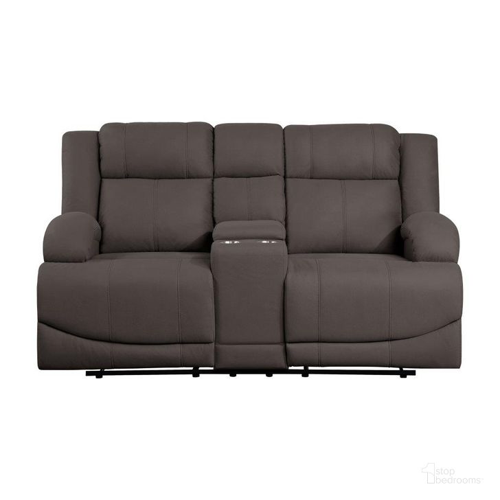 The appearance of Camryn Double Reclining Love Seat With Center Console In Brown designed by Homelegance in the traditional interior design. This brown piece of furniture  was selected by 1StopBedrooms from Camryn Collection to add a touch of cosiness and style into your home. Sku: 9207CHC-2. Product Type: Reclining Loveseat. Material: Velvet. Image1
