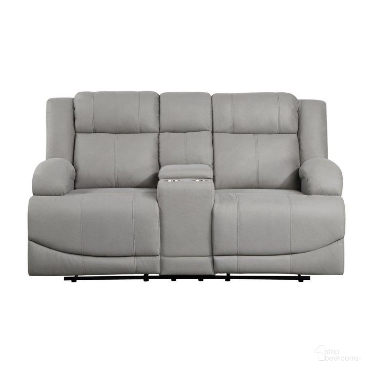 The appearance of Camryn Double Reclining Love Seat With Center Console In Grey designed by Homelegance in the traditional interior design. This grey piece of furniture  was selected by 1StopBedrooms from Camryn Collection to add a touch of cosiness and style into your home. Sku: 9207GRY-2. Product Type: Reclining Loveseat. Material: Velvet. Image1