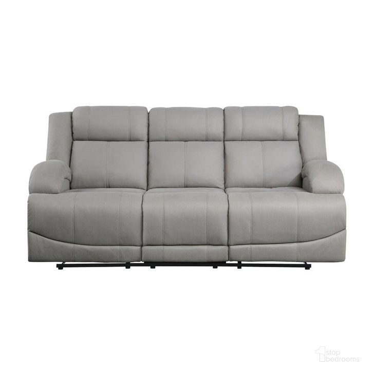 The appearance of Camryn Double Reclining Sofa In Grey designed by Homelegance in the traditional interior design. This grey piece of furniture  was selected by 1StopBedrooms from Camryn Collection to add a touch of cosiness and style into your home. Sku: 9207GRY-3. Product Type: Reclining Sofa. Material: Velvet. Image1