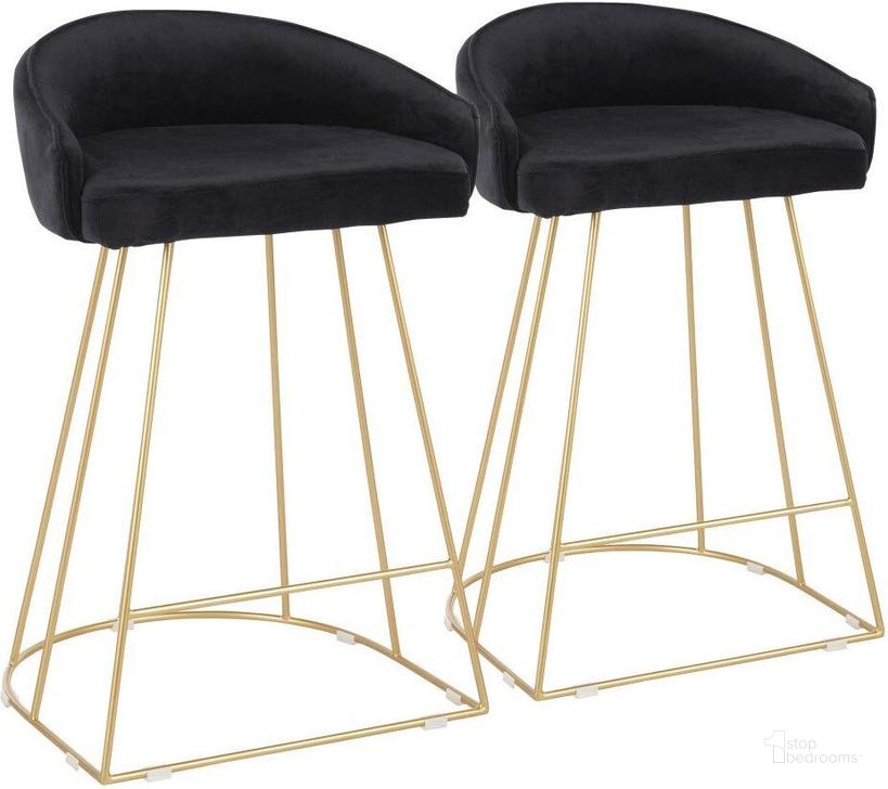 The appearance of Canary Contemporary Counter Stool In Gold With Black Velvet Fabric - Set Of 2 designed by Lumisource in the modern / contemporary interior design. This black piece of furniture  was selected by 1StopBedrooms from Canary Collection to add a touch of cosiness and style into your home. Sku: B26-CNRYUP AUBK2. Product Type: Barstool. Material: Velvet. Image1